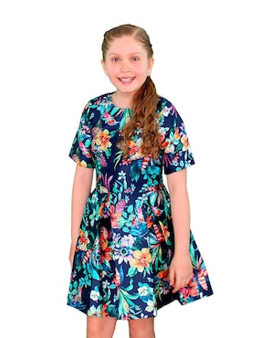 Vestido Carana Manga Corta Con Estampado Para Niña